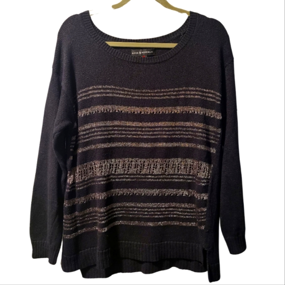 Rock&Republic Black Sweater With Gold Sparkly Stripes✨️Size XL